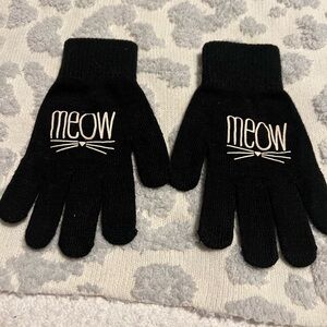 Black 'Meow' Knit Gloves